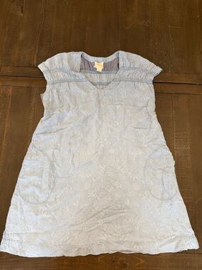 Anthropologie Maeve Paz Tunic Dress Size S Blue Floral Embroidered Linen Blend